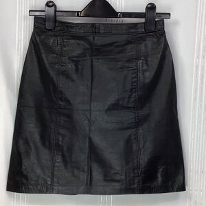 Vintage Black Leather Back Zip Satin Lined Mini Skirt